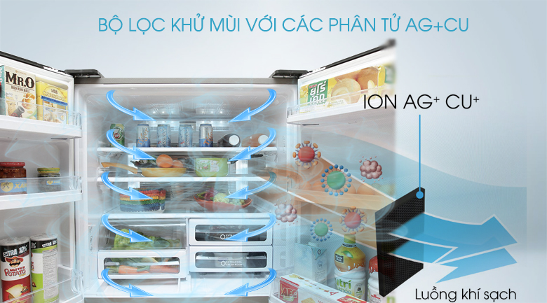 Tủ lạnh Sharp side by side - Bộ khử mùi Nano Bạc Đồng loại bỏ vi khuẩn, mùi hôi triệt để