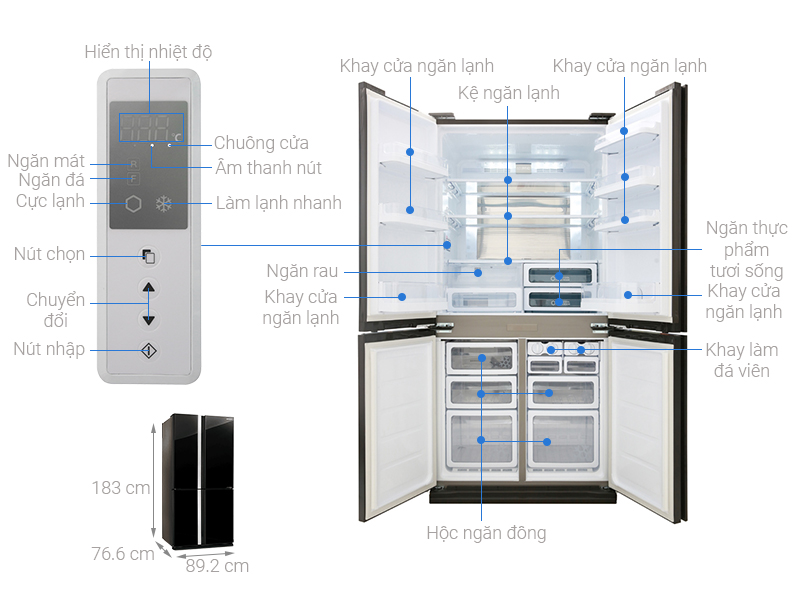 Tủ lạnh Sharp SJ-FX688VG-BK 4 cánh Inverter 605 lít
