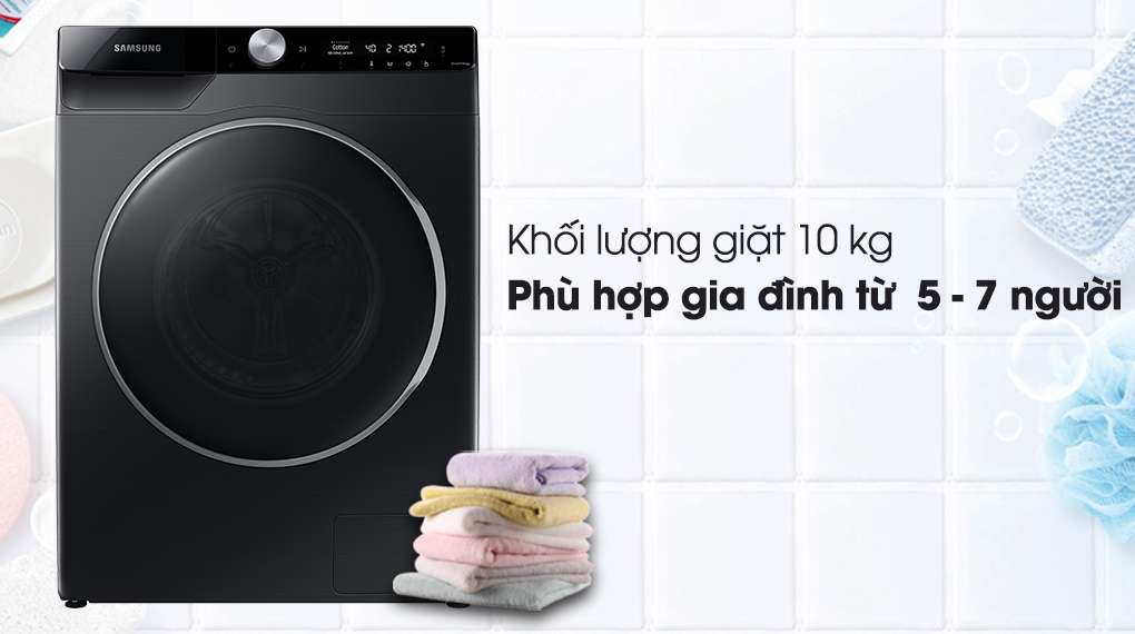 Máy giặt Samsung Inverter 10kg WW10TP44DSB/SV-Khối lượng giặt 10kg, phù hợp gia đình 5 - 7 người