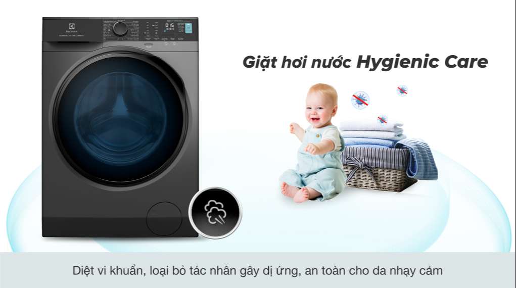 Máy giặt cửa ngang Electrolux 9kg - Tiêu diệt vi khuẩn bằng hơi nước với công nghệ Hygienic Care