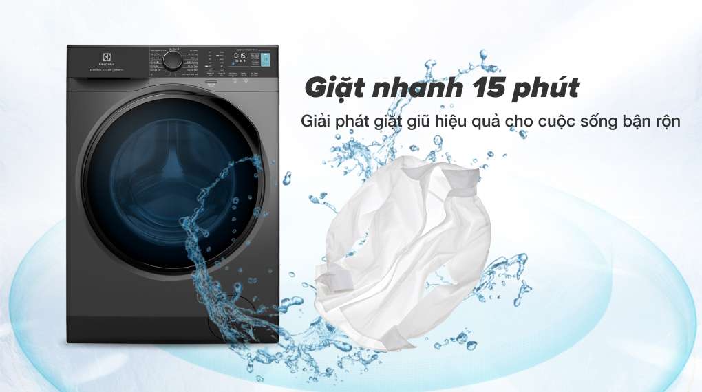 Máy giặt Electrolux 9kg cửa ngang - Giải pháp hoàn hảo cho cuộc sống bận rộn với chương trình giặt nhanh 15 phút