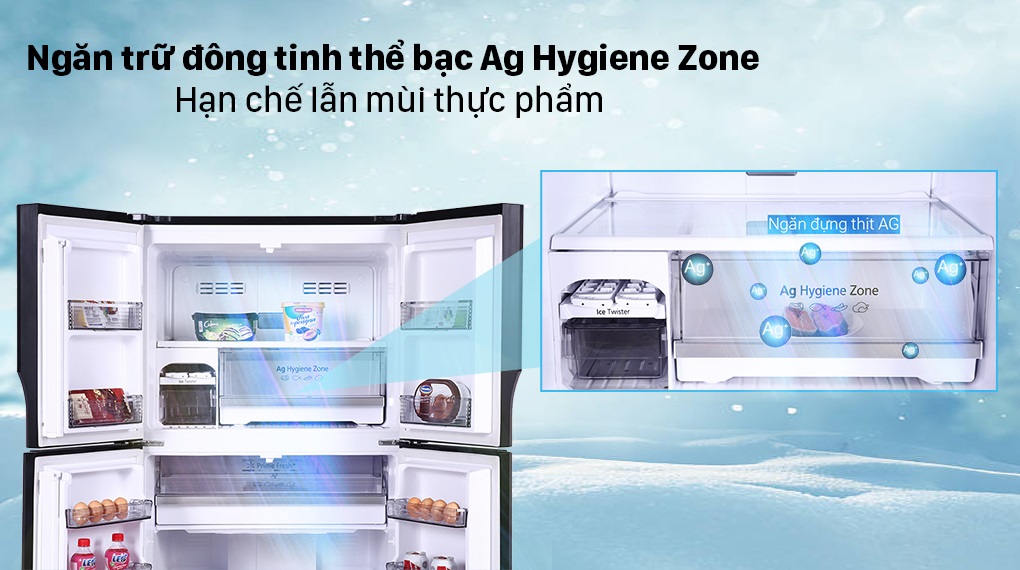 Tủ lạnh Panasonic 550 lít - Ngăn lẫn mùi thực phẩm với ngăn trữ đông tinh thể bạc Ag Hygiene Zone