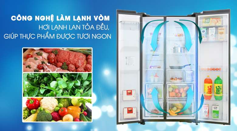 Tủ lạnh side by side - Công nghệ làm lạnh vòm mang hơi lạnh phân bố đồng đều đến mọi vị trí trong tủ