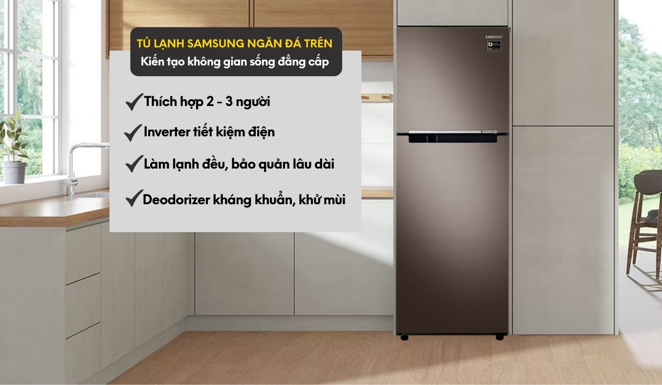 Tủ lạnh Samsung Inverter 236 lít RT22M4040DX/SV - Thiết kế phẳng sang trọng, nâng tầm không gian sinh sống