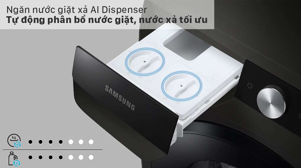 Samsung WD21T6500GV/SV - Tự động cân chỉnh, phân bổ nước giặt xả hiệu quả với ngăn AI Dispenser