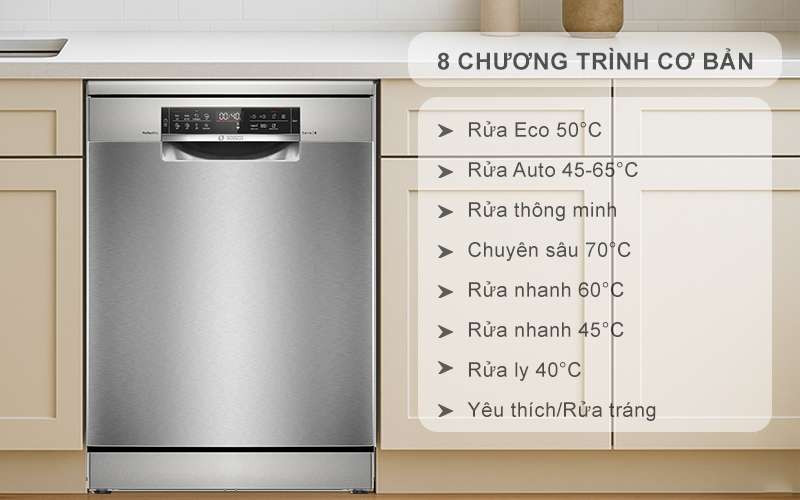 Máy rửa bát SMS6ZCI01P - Đa dạng 8 chương trình rửa cơ bản phục vụ nhu cầu sử dụng