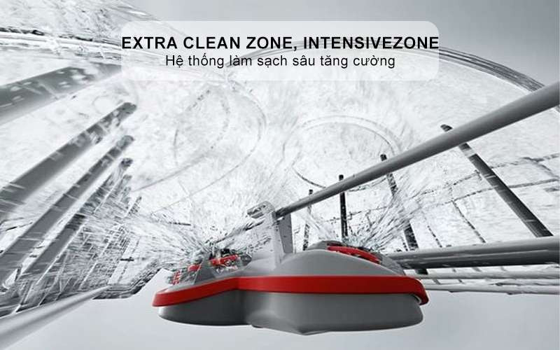 Cách sử dụng máy rửa bát Bosch - Tăng áp lực nước giàn dưới cùng với tính năng IntensiveZone và giàn giữa với hệ thống thủy lực Extra Clean Zone