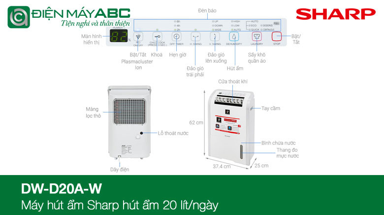 giá máy hút ẩm sharp dw d20a w