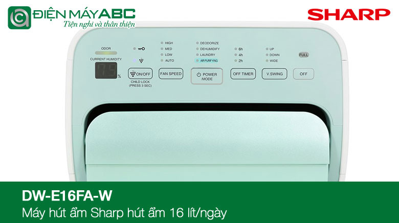 máy hút ẩm và lọc khí sharp dw e16fa w