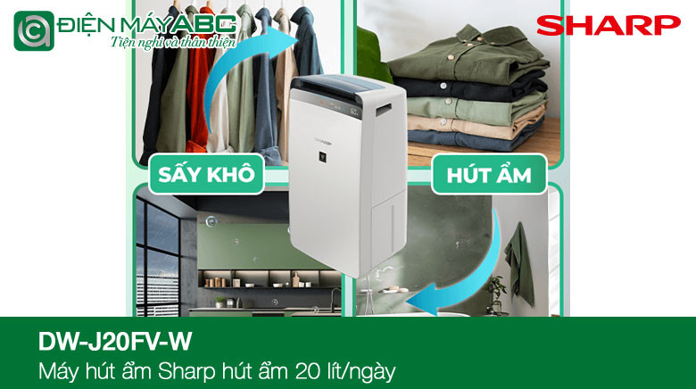 máy lọc không khí và hút ẩm sharp dw j20fv w