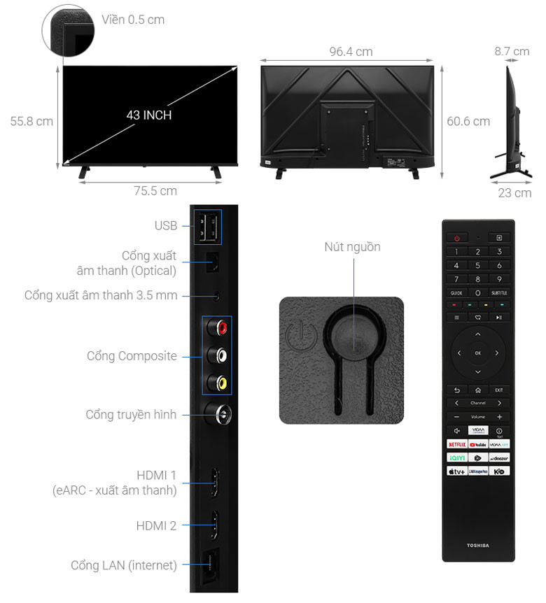 Smart Tivi Toshiba FHD 43 inch 43V31MP