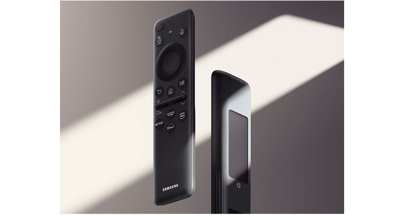 Tivi Samsung DU9000 - Điều khiển từ xa được làm bằng vật liệu tái chế và sạc bằng ánh đèn trong nhà và ánh sáng mặt trời