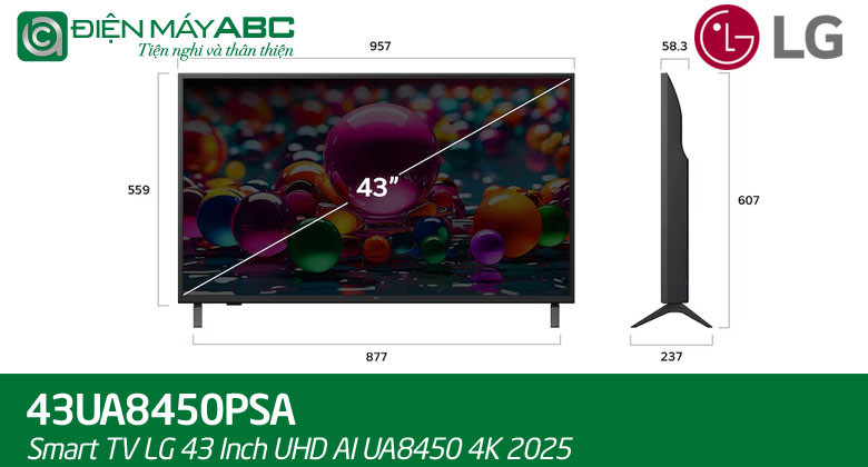 Smart tivi LG AI 4K 43 inch 43UA8450PSA giá bao nhiêu tại điện máy ABC