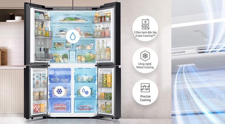 Tủ lạnh Samsung Inverter 636 lít Multi Door Bespoke RF65DB990012SV - Triple Cooling