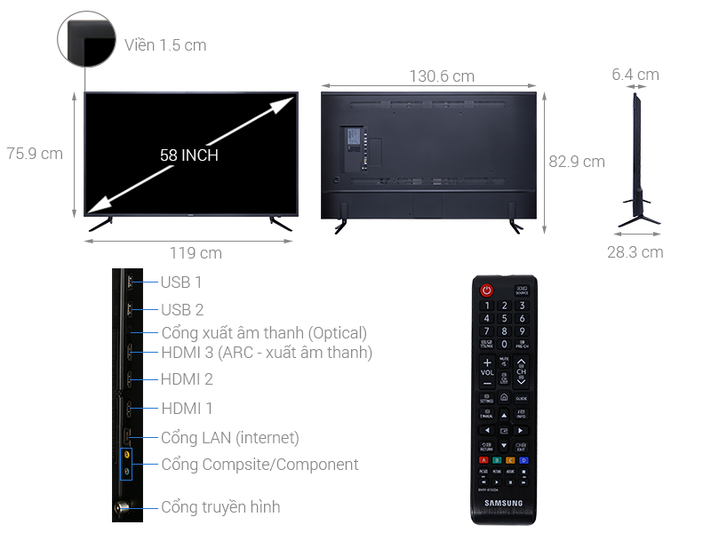 Thông số kỹ thuật Smart Tivi Samsung 4K 58 inch UA58NU7103