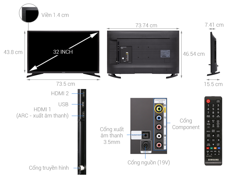 Thông số kỹ thuật Tivi Samsung 32 inch UA32N4000