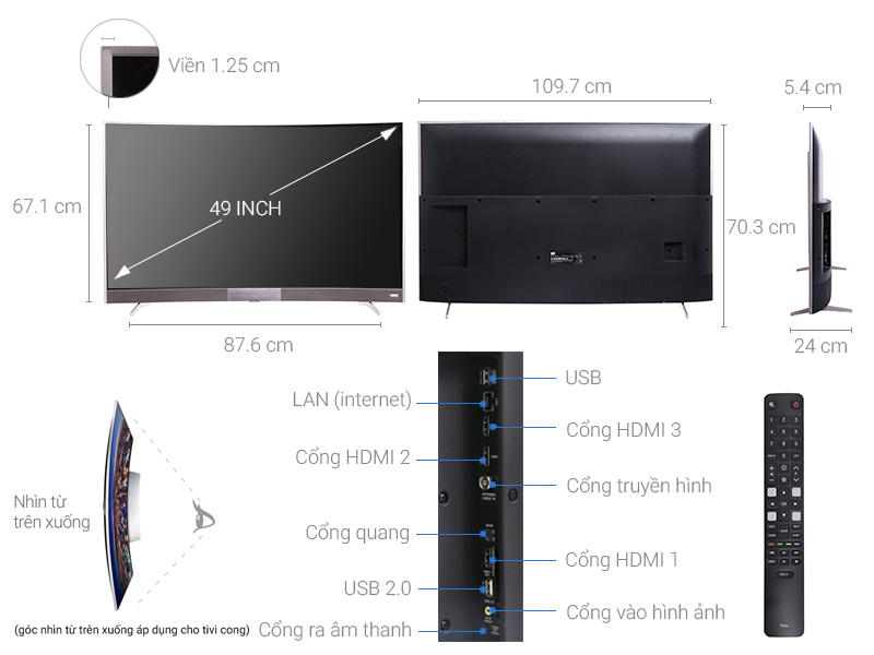 Thông số kỹ thuật Smart Tivi TCL 49 inch L49P3-CF