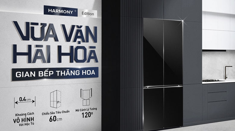 tủ lạnh panasonic inverter 510 lít multi door nr x561bk vn - Thiết kế tủ lạnh âm tường hài hoà không gian bếp