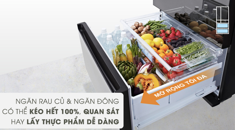Ngăn tủ thiết kế kéo hết 100% - Tủ lạnh Panasonic Inverter 491 lít NR-F503GT-X2