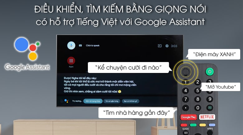 Google Assistant, remote thông minh hỗ trợ điều khiển, tìm kiếm giọng nói bằng tiếng Việt linh hoạt