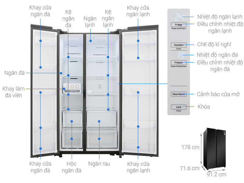 Tủ lạnh Samsung Inverter 647 lít RS62R5001B4/SV - Chính hãng