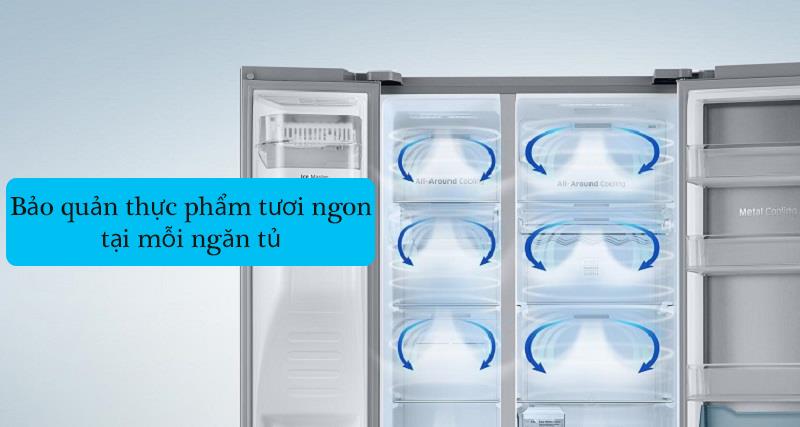 Tủ lạnh side by side Samsung - Hệ thống làm lạnh vòm làm lạnh đồng đều hơn cho thực phẩm trong tủ