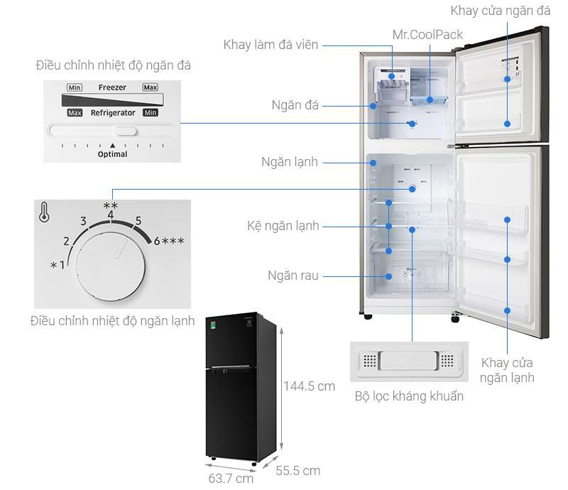 Thông số kỹ thuật Tủ lạnh Samsung Inverter 208 lít RT20HAR8DBU/SV