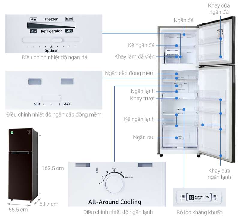 Thông số kỹ thuật Tủ lạnh Samsung Inverter 256 lít RT25M4032BY/SV