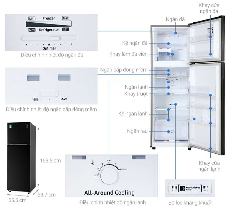 Thông số kỹ thuật Tủ lạnh Samsung Inverter 256 lít RT25M4032BU/SV