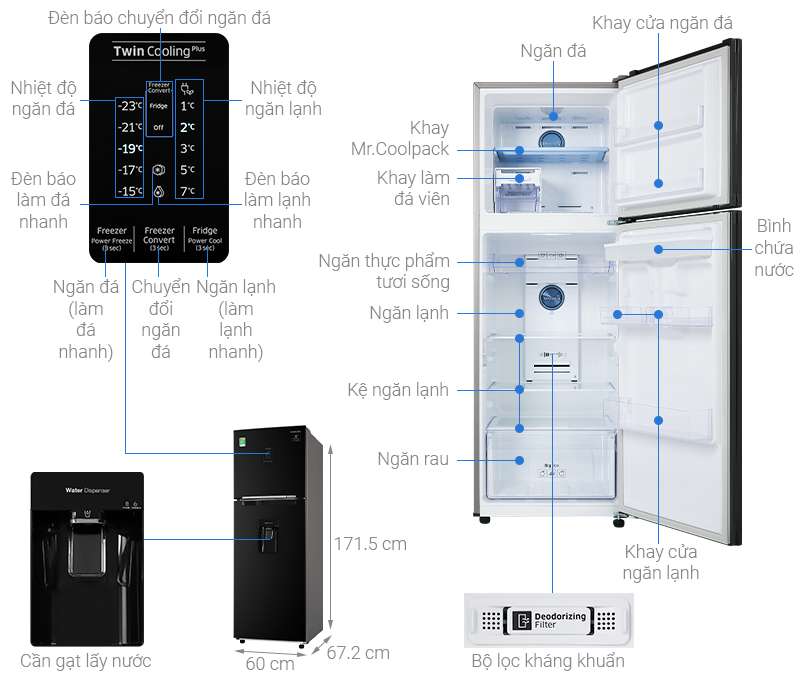 Thông số kỹ thuật Tủ lạnh Samsung Inverter 300 lít RT32K5932BU/SV
