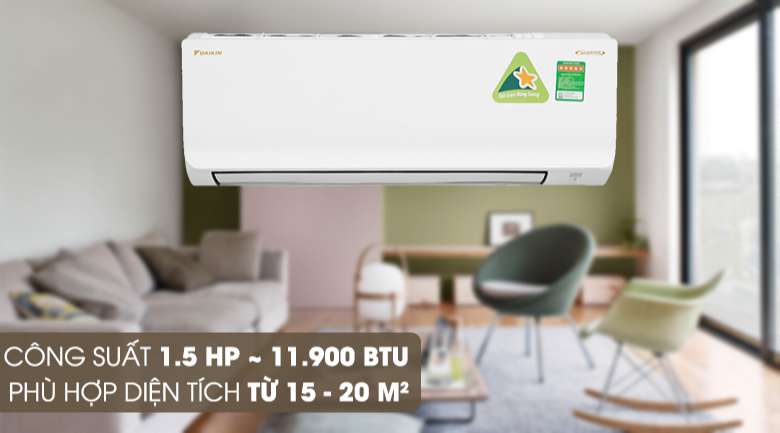 Kiểu dáng đơn giản, nhỏ gọn cùng công suất 11900 BTU phù hợp với không gian từ 15 - 20 m2