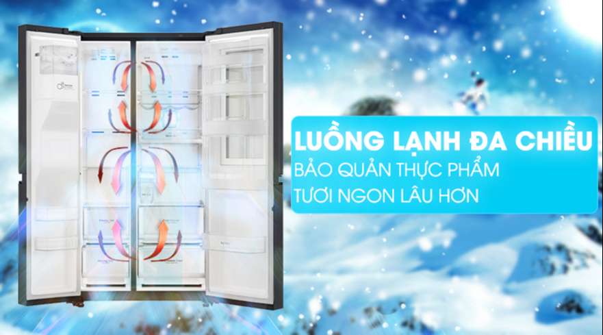 Tủ lạnh LG Side by Side - Công nghệ làm lạnh đa chiều cho khí lạnh lan tỏa đều mọi ngăn tủ