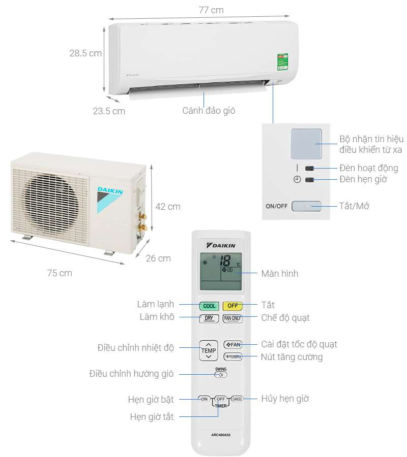 Điều hòa Daikin 9000 BTU (1HP) FTF25UV1V Mới 2020 - Chính hãng