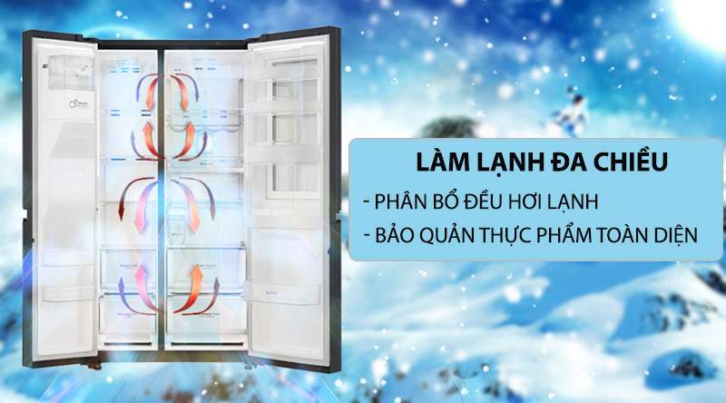 Tủ lạnh LG Inverter 613 lít GR-B247WB-Phân bổ đều hơi lạnh đến mọi ngách bên trong nhờ công nghệ làm lạnh đa chiều