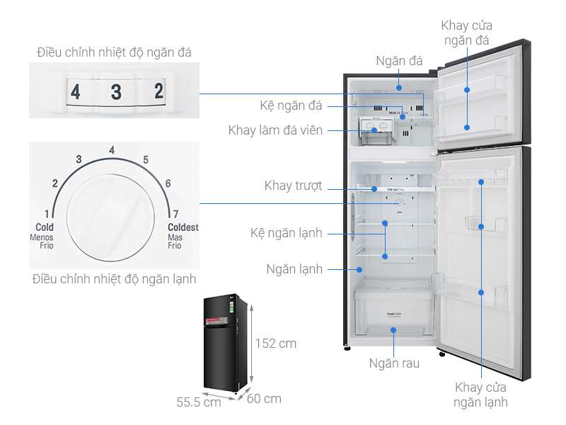 Thông số kỹ thuật Tủ lạnh LG Inverter 209 lít GN-M208BL