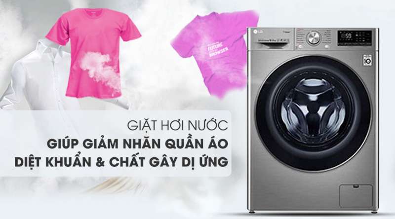 Máy giặt LG Inverter 10.5 kg FV1450S3V-Diệt khuẩn, giảm nhăn quần áo với công nghệ giặt hơi Steam+