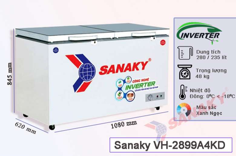 kích thước - Tủ đông Sanaky 235 lít VH2899A4KD