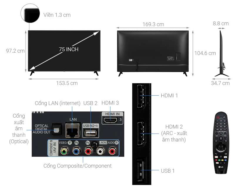 Thông số kỹ thuật Smart Tivi LG 4K 75 inch 75UN7290PTD