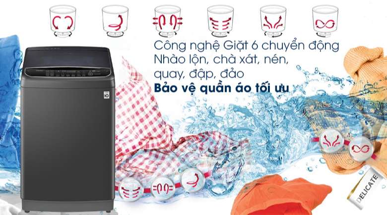 Máy giặt LG Inverter 11 kg TH2111SSAB tối ưu với công nghệ giặt 6 chuyển động