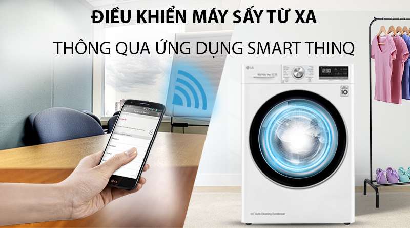 Máy sấy LG 9 Kg DVHP09W-Điều khiển máy giặt từ xa tiện lợi với chức năng Smart ThinQ