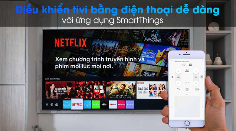 Smart Tivi Samsung 4K 75 inch UA75AU7000 - Sử dụng điện thoại điều khiển tivi dễ dàng với ứng dụng SmartThings