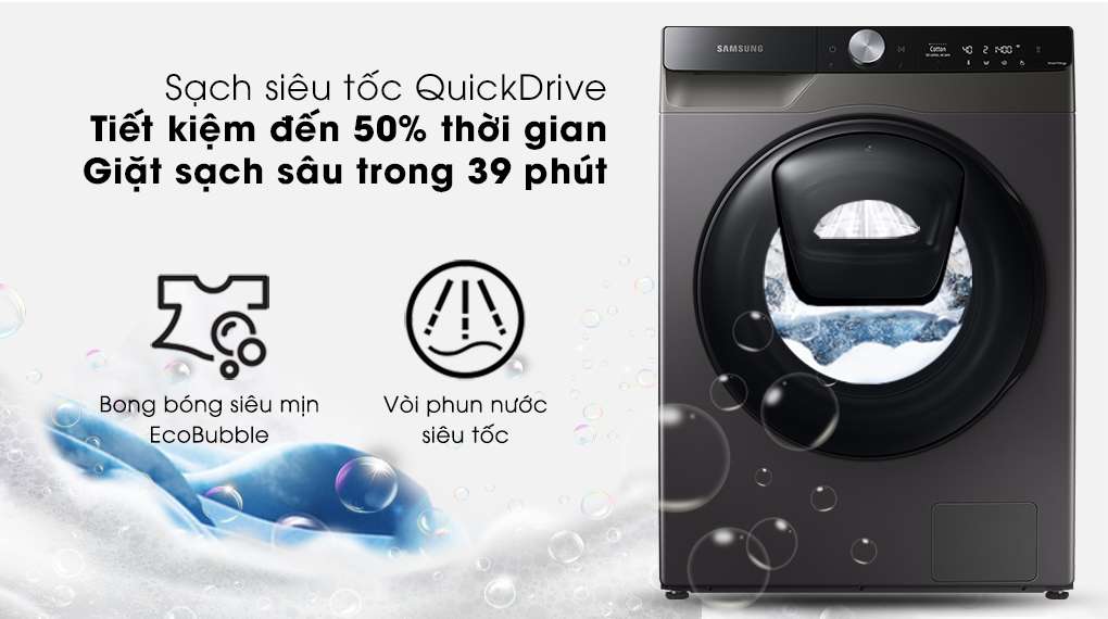 Máy giặt sấy Samsung Addwash Inverter 9.5kg WD95T754DBX/SV-Nâng cao hiệu quả giặt xả nhanh chóng với công nghệ QuickDrive