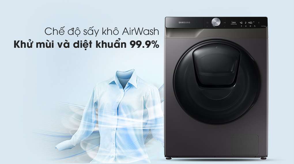 Máy giặt sấy Samsung Addwash Inverter 9.5kg WD95T754DBX/SV-Kết hợp giặt với chế độ sấy khô AirWash khử mùi và diệt khuẩn đến 99.9%