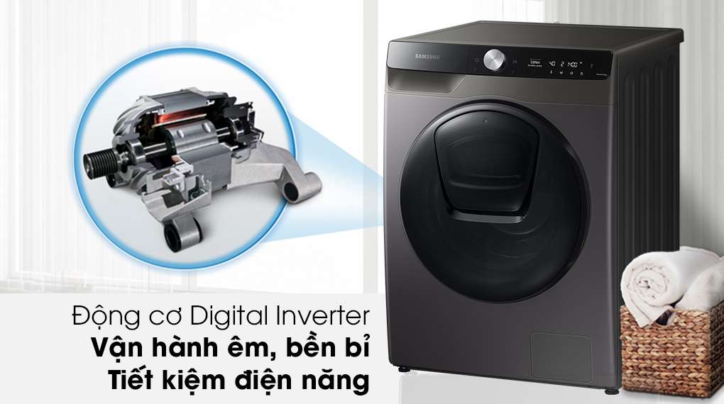 Máy giặt sấy Samsung Addwash Inverter 9.5kg WD95T754DBX/SV-Vận hành êm ái, mang lại hiệu quả tiết kiệm điện cao với công nghệ Digital Inverter