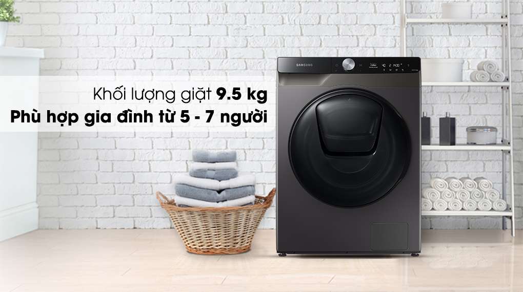 Máy giặt sấy Samsung Addwash Inverter 9.5kg WD95T754DBX/SV-Khối lượng giặt 9.5kg, phù hợp gia đình đông thành viên (từ 5 - 7 người)