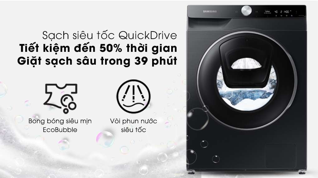 Máy giặt Samsung AI AddWash Inverter 12kg WW12TP94DSB/SV - Giặt siêu tốc QuickDrive