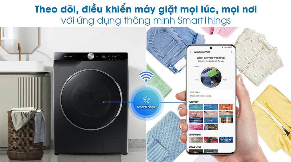 Máy giặt Samsung Inverter 10kg WW10TP44DSB/SV-Điều khiển từ xa nhanh chóng, tiện lợi qua ứng dụng SmartThings