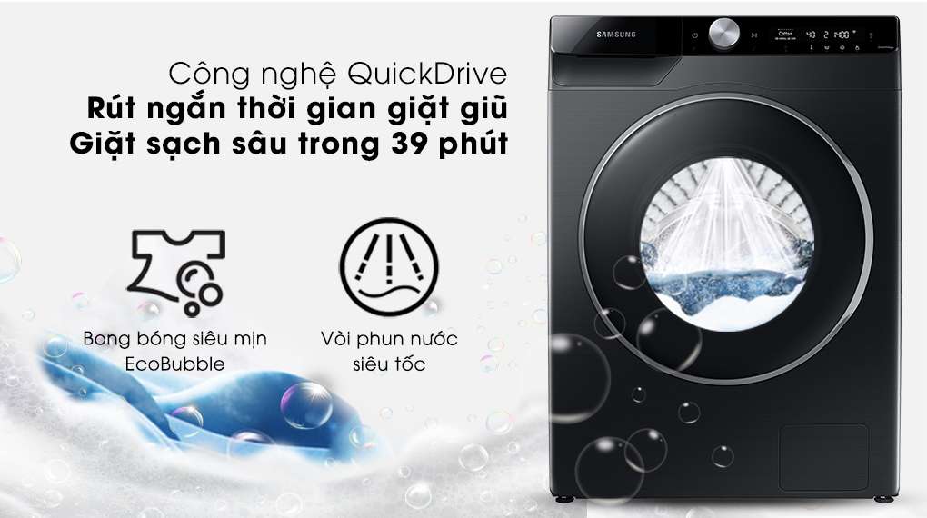 Máy giặt Samsung Inverter 10kg WW10TP44DSB/SV-Làm sạch sâu, rút ngắn thời gian giặt giũ nhờ công nghệ QuickDrive