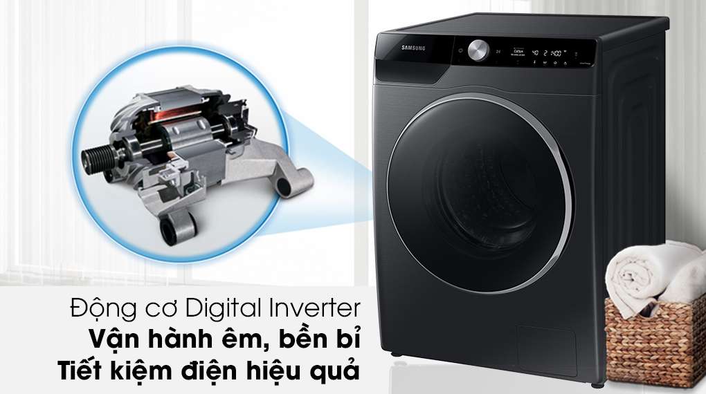 Máy giặt Samsung Inverter 10kg WW10TP44DSB/SV-Tiêu thụ điện năng hiệu quả, vận hành êm nhờ động cơ Digital Inverter