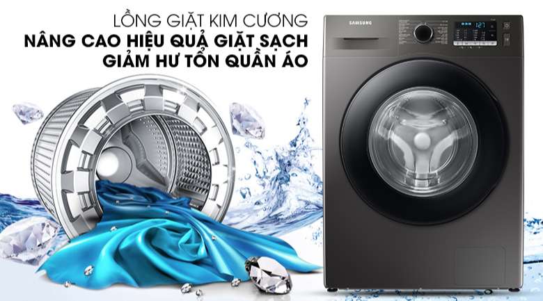 Máy giặt Samsung Inverter 9.5kg WW95TA046AX/SV - Nâng cao hiệu quả giặt sạch, giảm thiểu hư tổn quần áo với lồng giặt kim cương